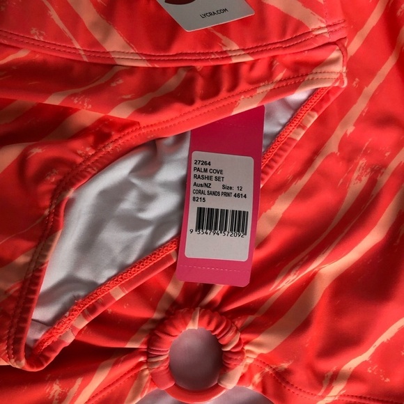 Seafolly Kids Palm Cove Coral Swim Rashie Set Size 12 - Picture 8 of 8